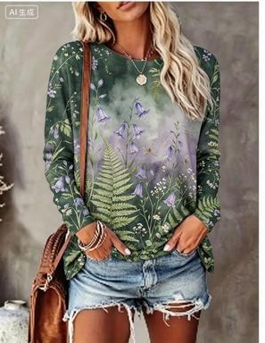 Blouses - Женская футболка с длинным рукавом, градиентным