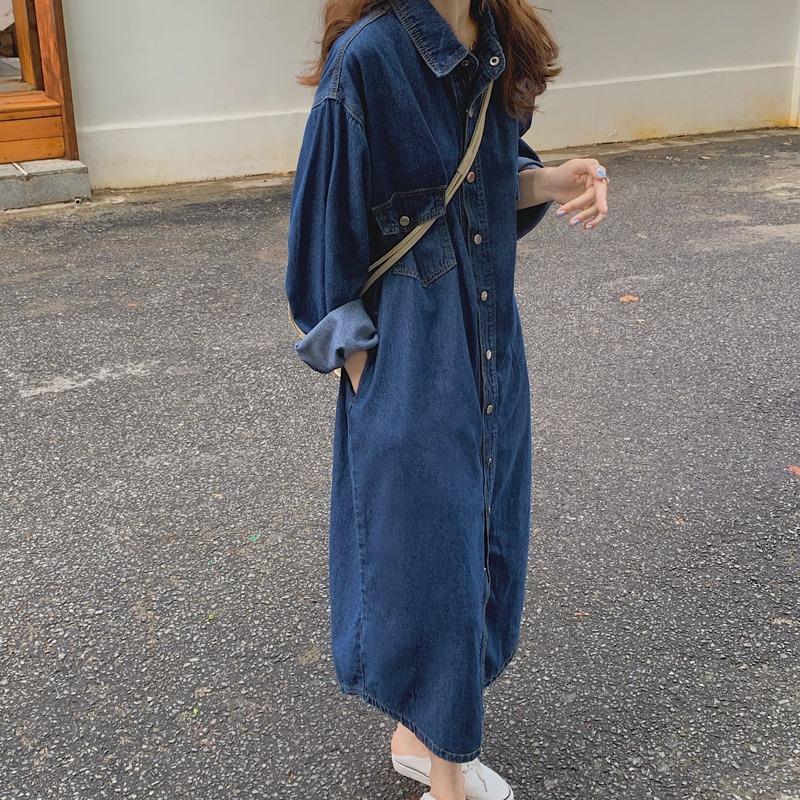 Korean Style A Line Shirt Dress - Новое женское джинсовое платье-рубашка 2026 года,