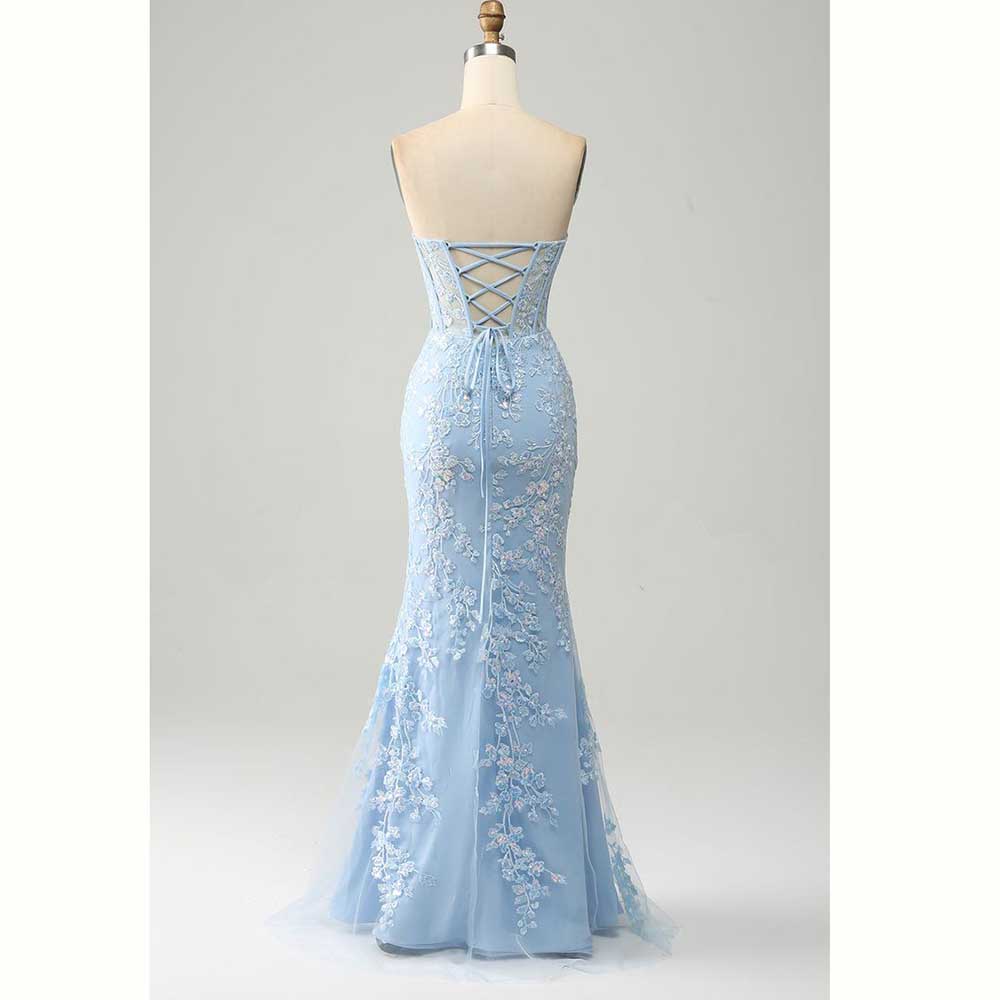 Элегантные светло-голубые атла – обзор и цена Elegant Satin Evening Gown Split