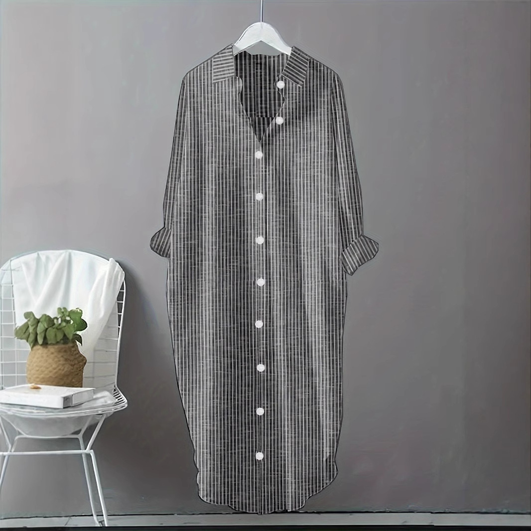 Винтажное хлопково-льняное пла – обзор и цена Casual Loose Linen Shirt Dress