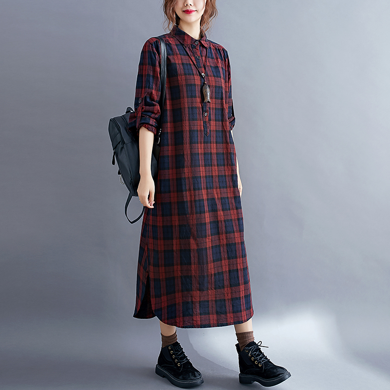 Повседневное клетчатое платье- – обзор и цена Korean Style A Line Shirt Dress