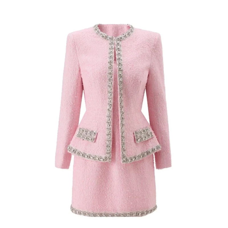 Премиальный розовый твидовый ж – обзор и цена Tweed Two Piece Blazer Dress